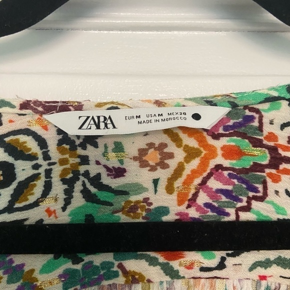 Zara Multicolored Pattern Metallic Gold Accents Button Down Blouse Top Medium - Picture 12 of 15